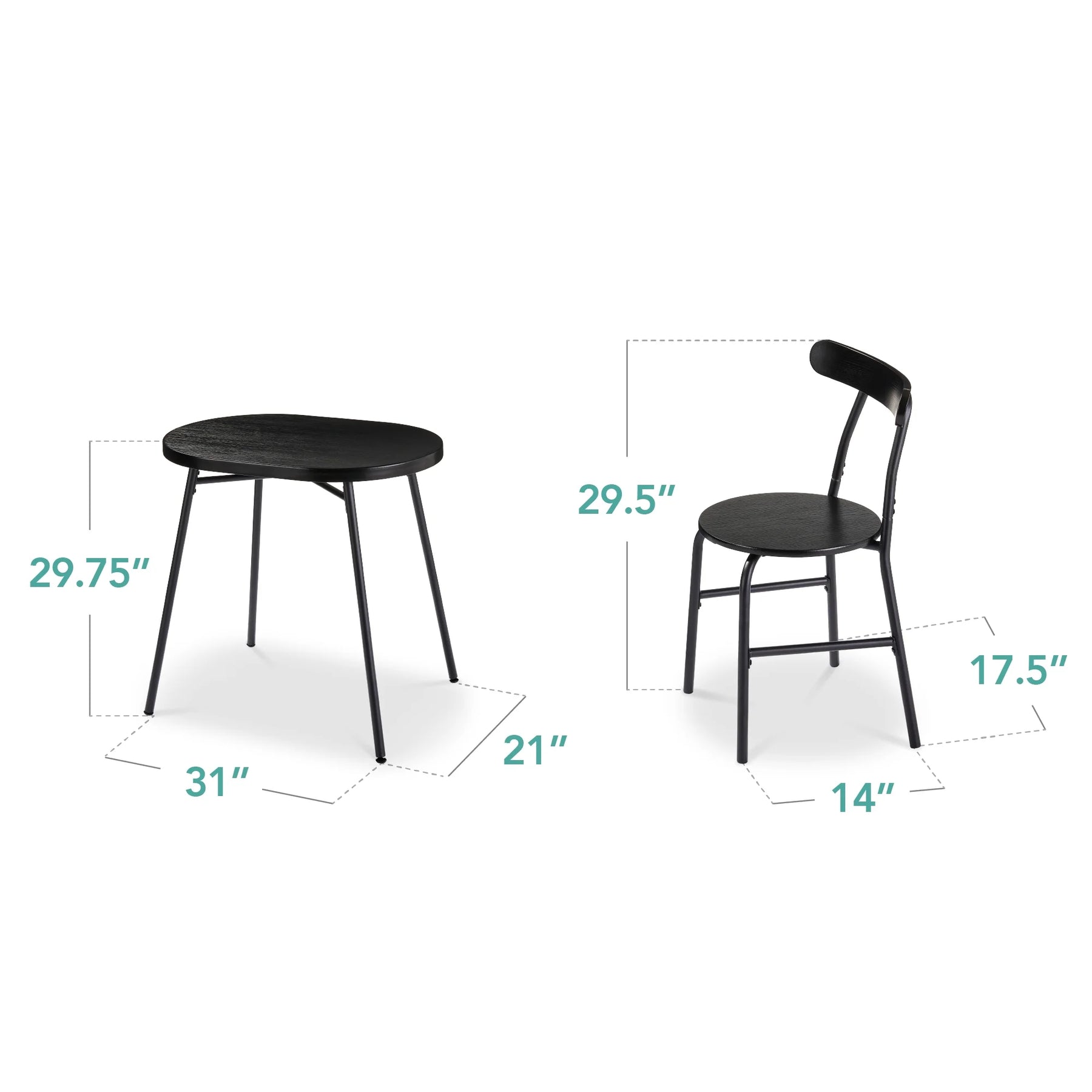 Best Choice Products 3 Piece Modern Oval Dining Table Set, Small Kitchen Dinette W/ 2 Chairs Black/Black