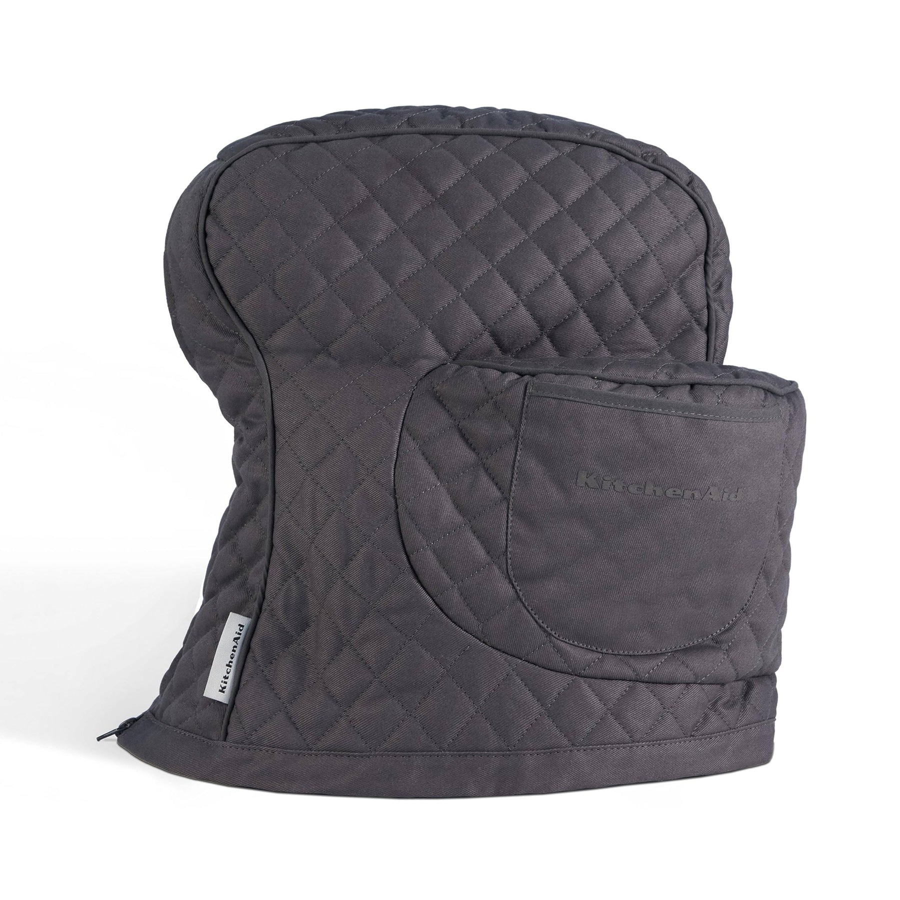 KitchenAid Fitted Tilt - Head Solid Stand Mixer Cover with Storage Pocket, Quilted 100% Cotton, Charcoal Grey, 14.4"x18"x10"