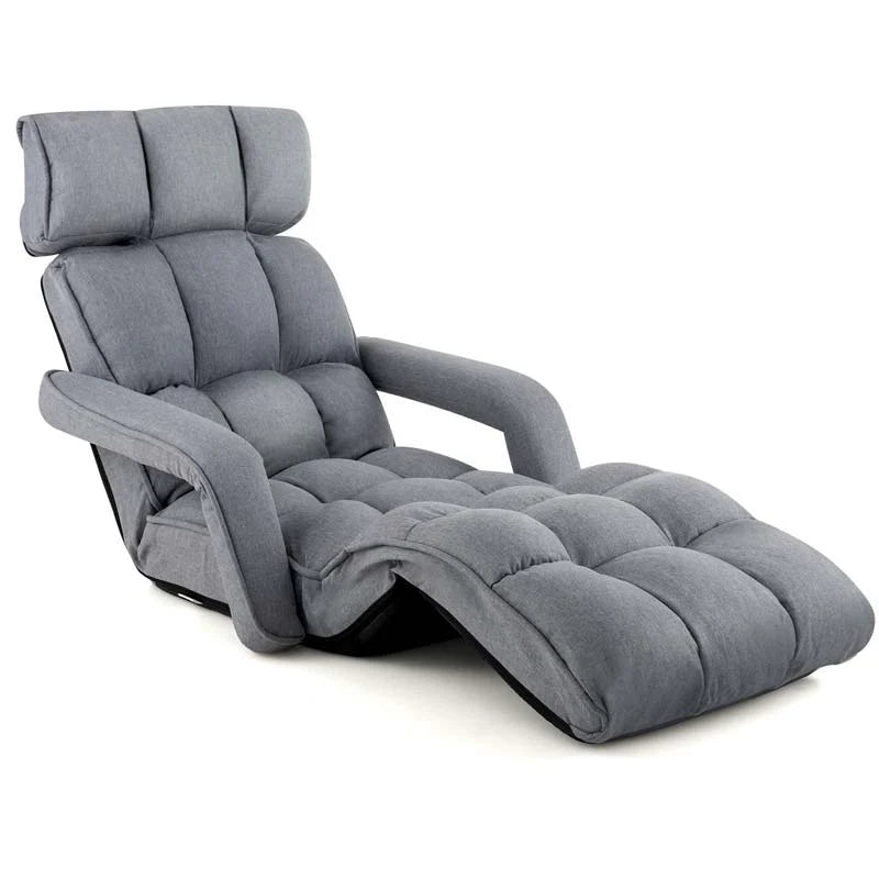 6 - Position Adjustable Floor Sofa Bed, Folding Lazy Sofa Chaise Lounger Recliner with Armrests & Footrests for Living Room, Bedroom & Gaming