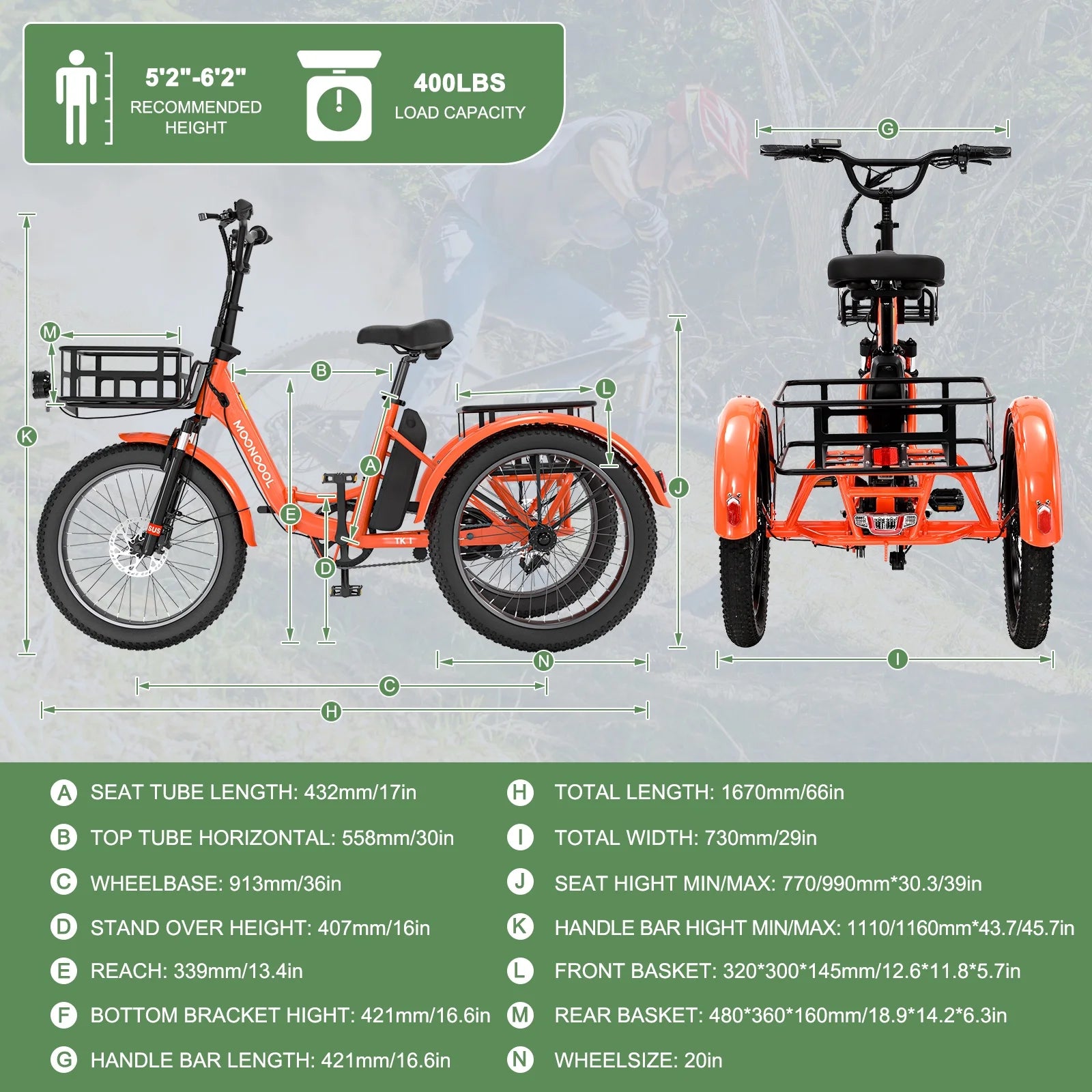 ABORON 3.0 Fat Tire Electric Trike for Senior Foldable E - Bike, 500W Motorized Tricycle Adult 20" Folding 3 Wheel Electric Commute Bike Trike W/48V