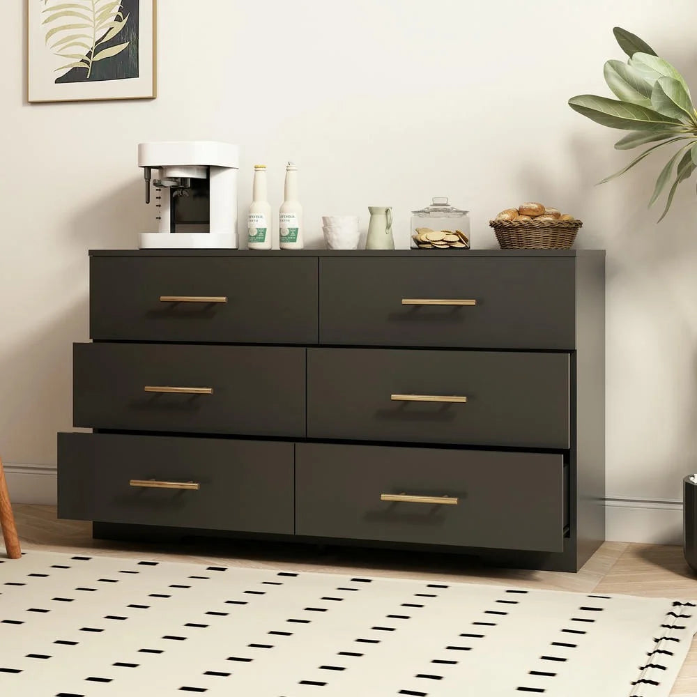 Kadyn Modern 6 Drawer Dresser Wood Cabinet, Dresser for Bedroom, Kitchen Storage Cabinet with Drawers, Chest of Drawers(Black)