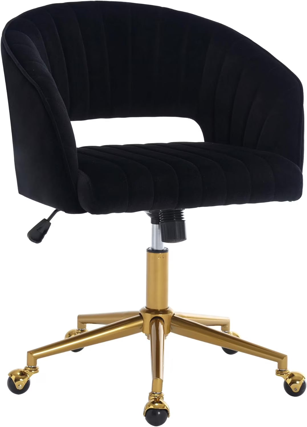 Home Office Swivel Desk Chair, Modern Velvet Vanity Chair, Height Adjustable Armchair with Gold Base, Ergonomic Office Chair for Task Study Computer Room, Beige