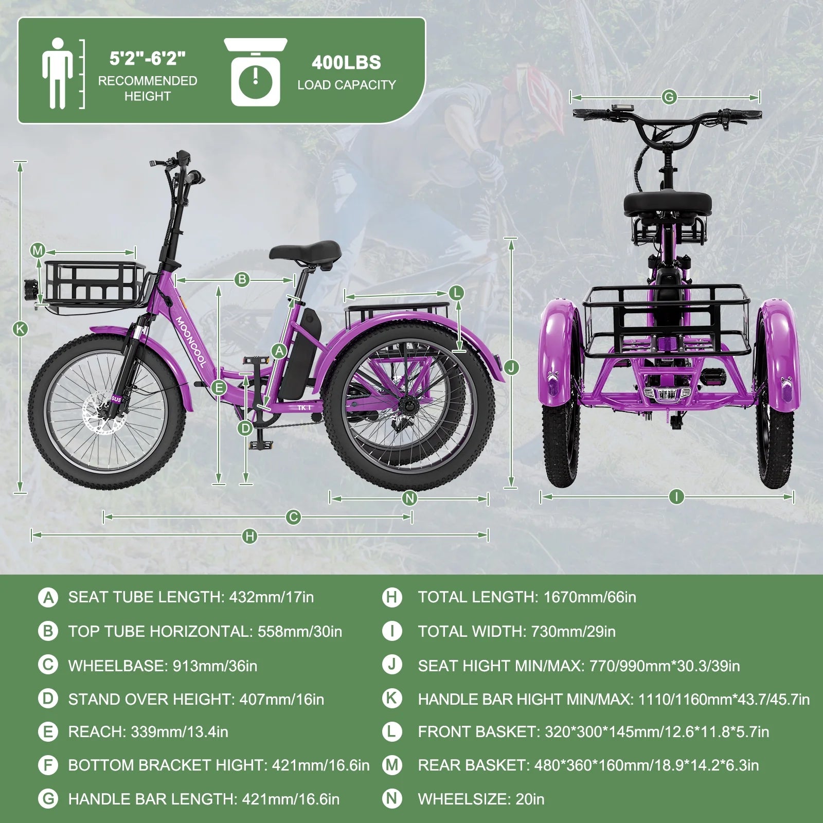 ABORON 3.0 Fat Tire Electric Trike for Senior Foldable E - Bike, 500W Motorized Tricycle Adult 20" Folding 3 Wheel Electric Commute Bike Trike W/48V