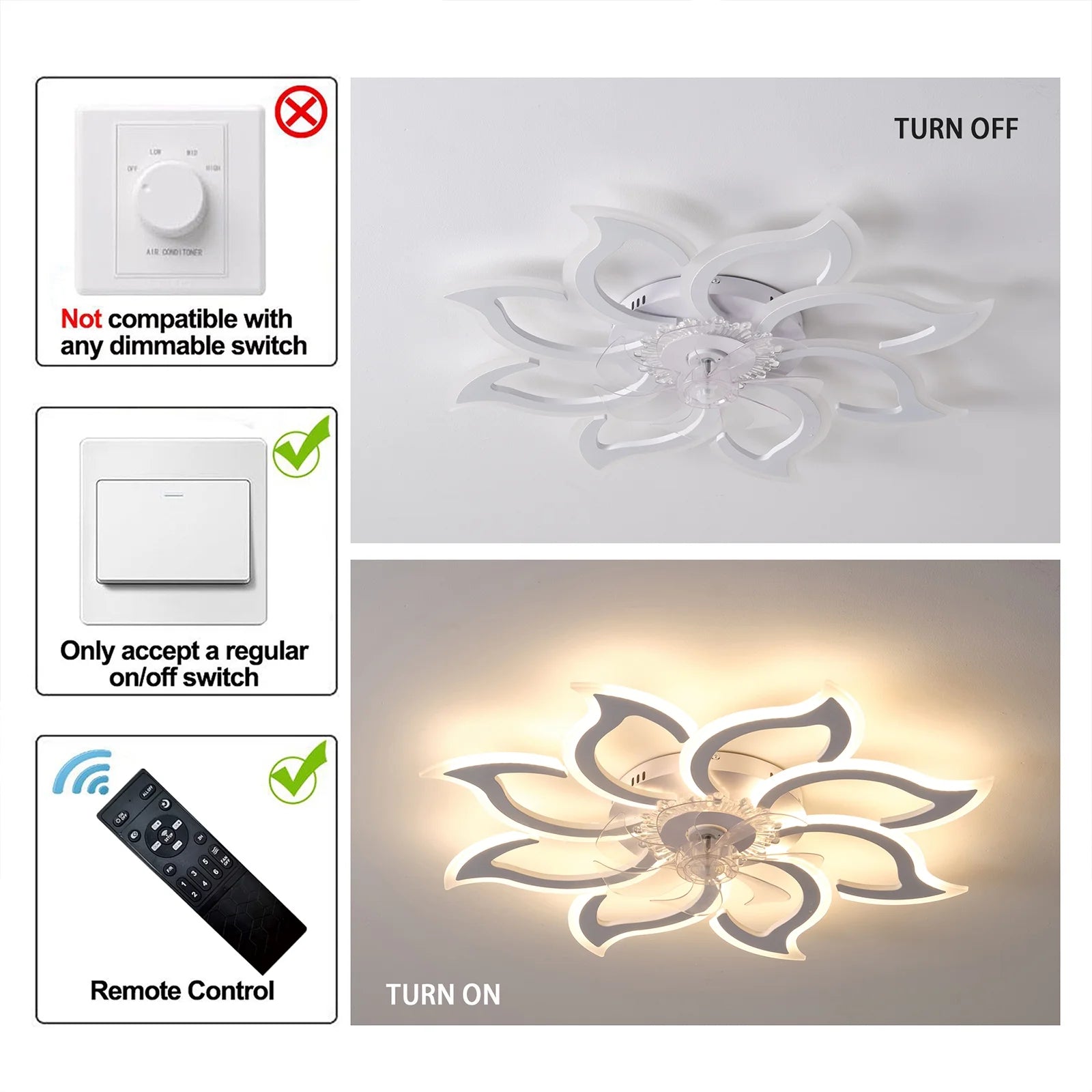 Garwarm Dimmable Ceiling Fan with Light and Remote Control, 27" Small Flush Mounted Ceiling Fan