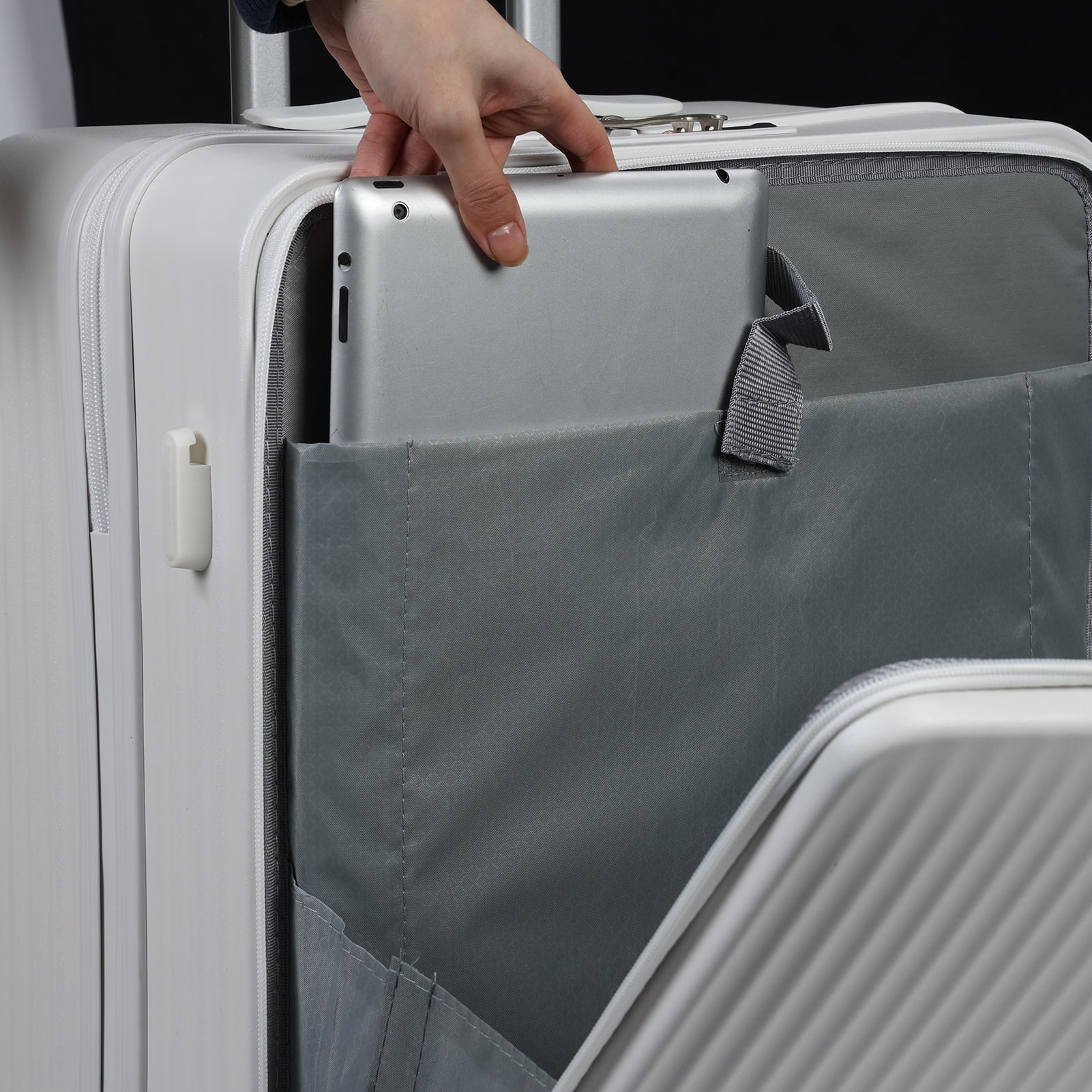 24 in Checked Luggage with Front Pocket, USB Charging Port, Built - in Lock Carry on Suitcase, Cup Holder and Phone Holder, Medium Hardside Suitcase