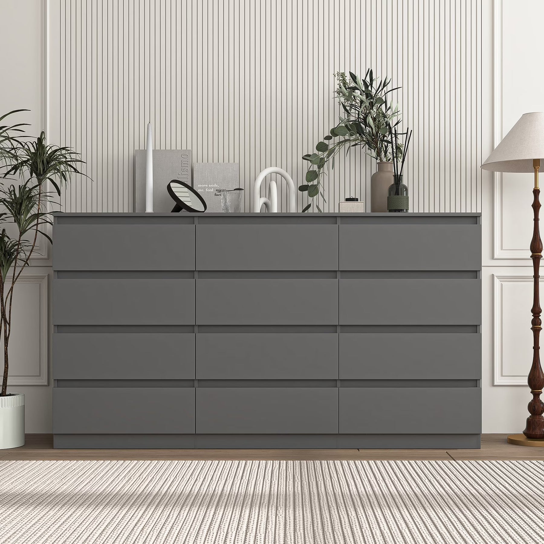 Kadyn Modern 6 Drawer Dresser Wood Cabinet, Dresser for Bedroom, Kitchen Storage Cabinet with Drawers, Chest of Drawers(Black)