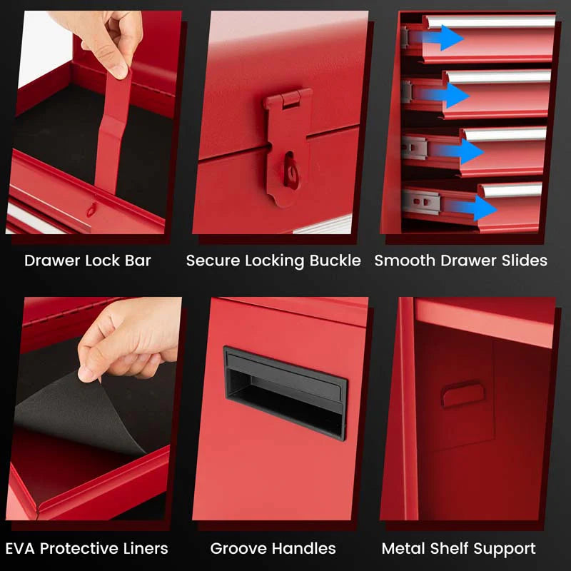2 - in - 1 Rolling Tool Chest, 5-Drawer Tool Storage Cabinet with Wheels, Adjustable Shelf, Tool Box Organizer for Garage Warehouse Workshop