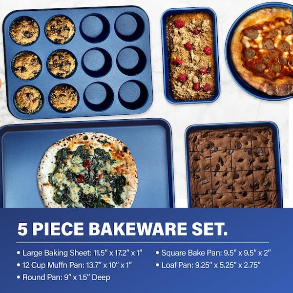 Classic Blue 20-Piece Aluminum Ultra - Durable Non - Stick Diamond Infused Cookware and Bakeware Set