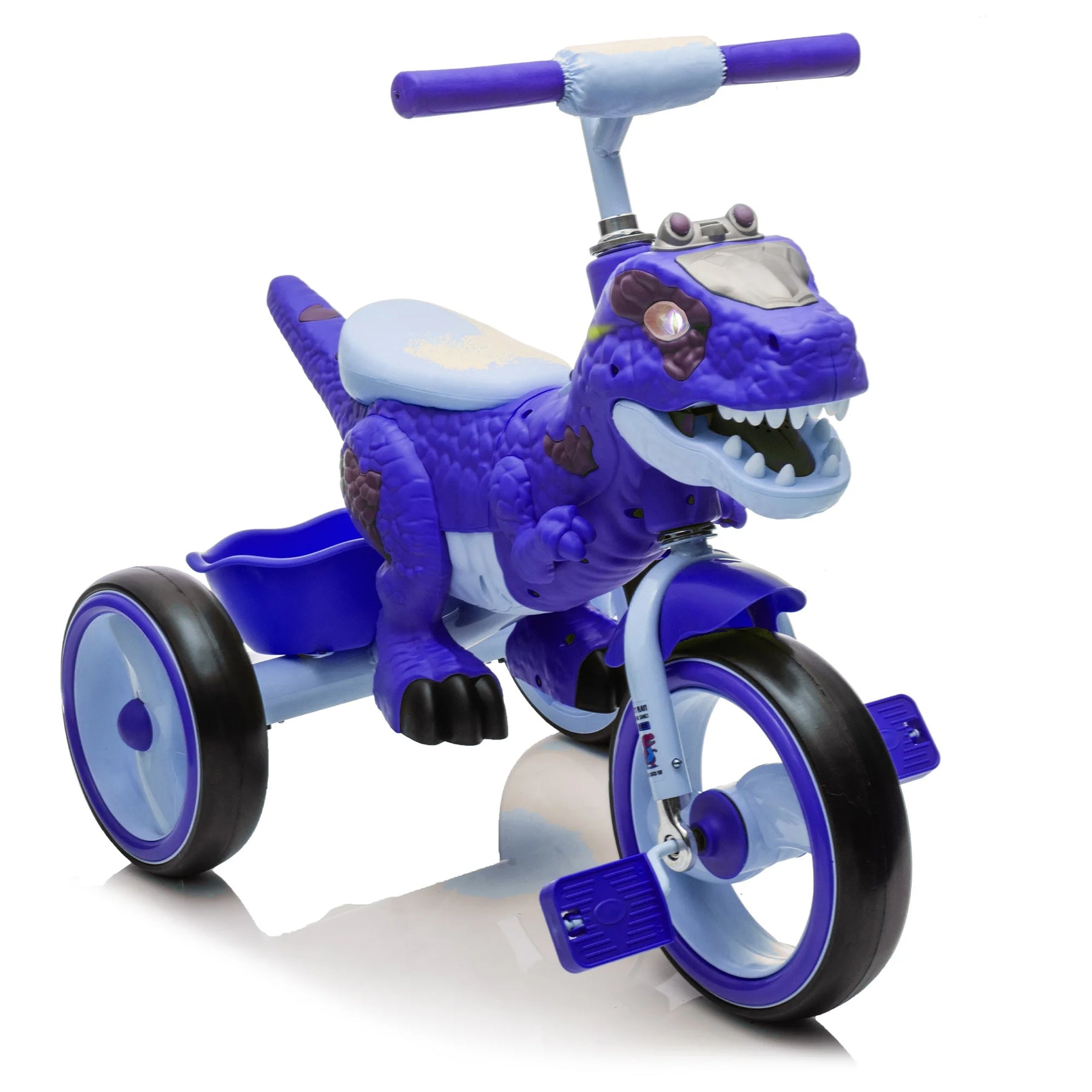 Xuanlur Kids Ride on Dinosaur Tricycle, Toddlers Kid Trike with Wide Flash Wheels, Anti - Slip Pedals, Rear Basket, Music & LED Lights, Toddler Bike