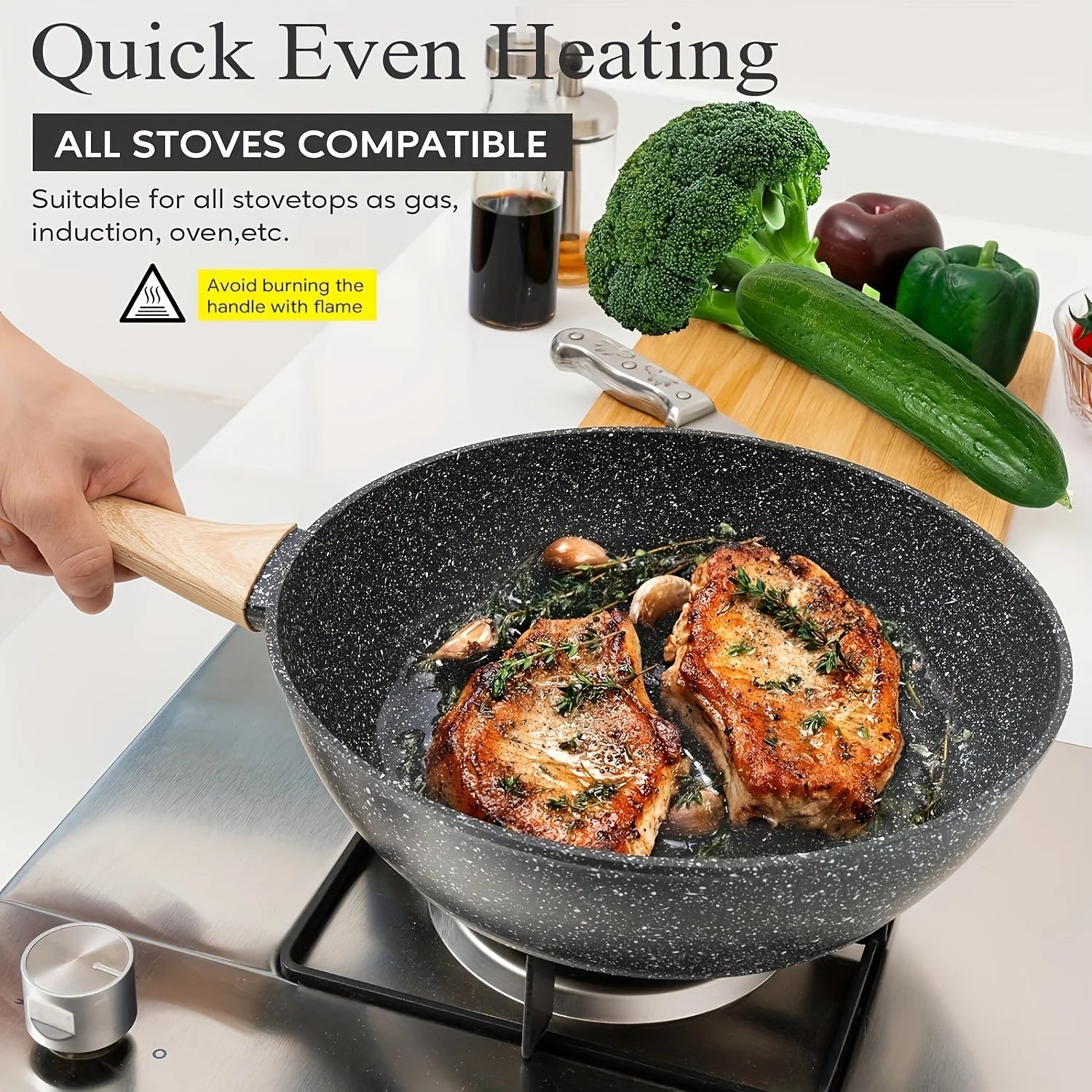 Non - Stick 12 POTS and Pans Set, Cookware Set, Including Frying Pan, Steamer, Silicone Spatula and Tongs - Granite Cooking Set (Black)