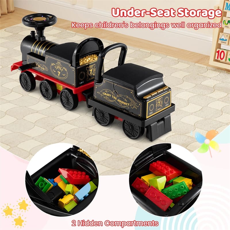6V 2 - Seater Ride On Train with Detachable Carriage, Under - Seat Storage, Whistle & Flashing LED Lights, Trackless Electric Ride On Toy for Kids