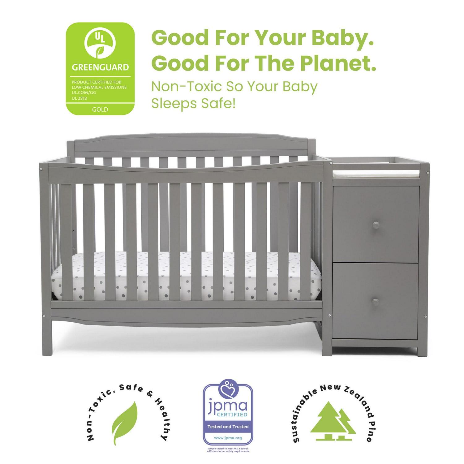 Delta Children Mason 6 - in - 1 Convertible Crib and Changer. Gray
