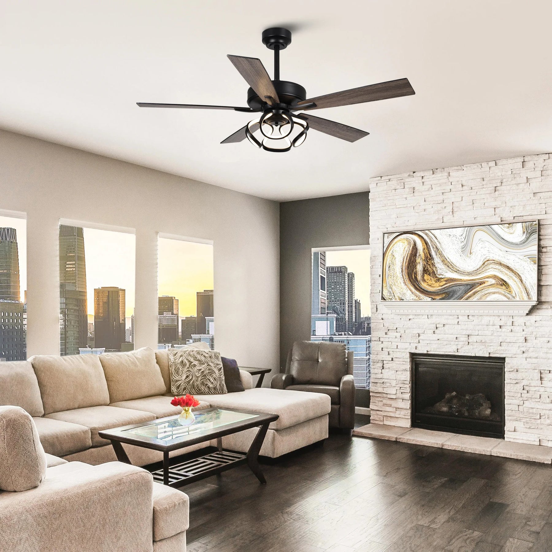 Parrot Uncle 52 - Inch Contemporary Chrome Ceiling Fan with Integrated LED Lights and Remote Control
