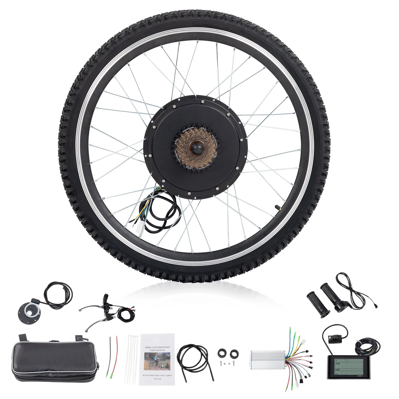 Ktaxon 48V 1000W Electric Bicycle Motor Kit, 26" Front Wheel E - Bike Conversion Kit W/ LCD Display (without Battery)