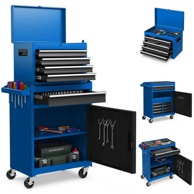 2 - in - 1 Rolling Tool Chest, 5-Drawer Tool Storage Cabinet with Wheels, Adjustable Shelf, Tool Box Organizer for Garage Warehouse Workshop