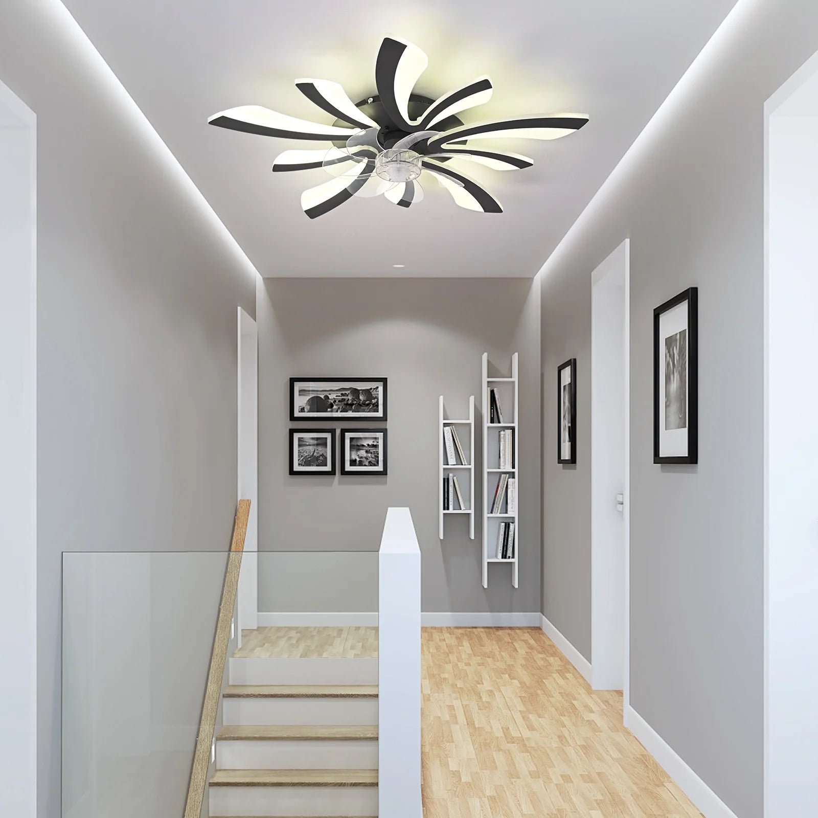 Garwarm Dimmable Ceiling Fan with Light and Remote Control, 27" Small Flush Mounted Ceiling Fan