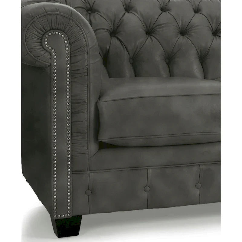 Hancock Tufted Top Grain Italian Leather Chesterfield Sofa - Dimensions: 31" H x 86" W x 40" D
