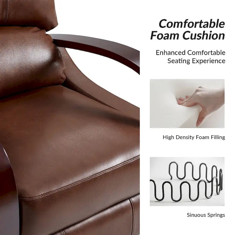 Set of 2 Alex Mid - Century Modern Genuine Leather Manual Recliners with Curved Wooden Arms