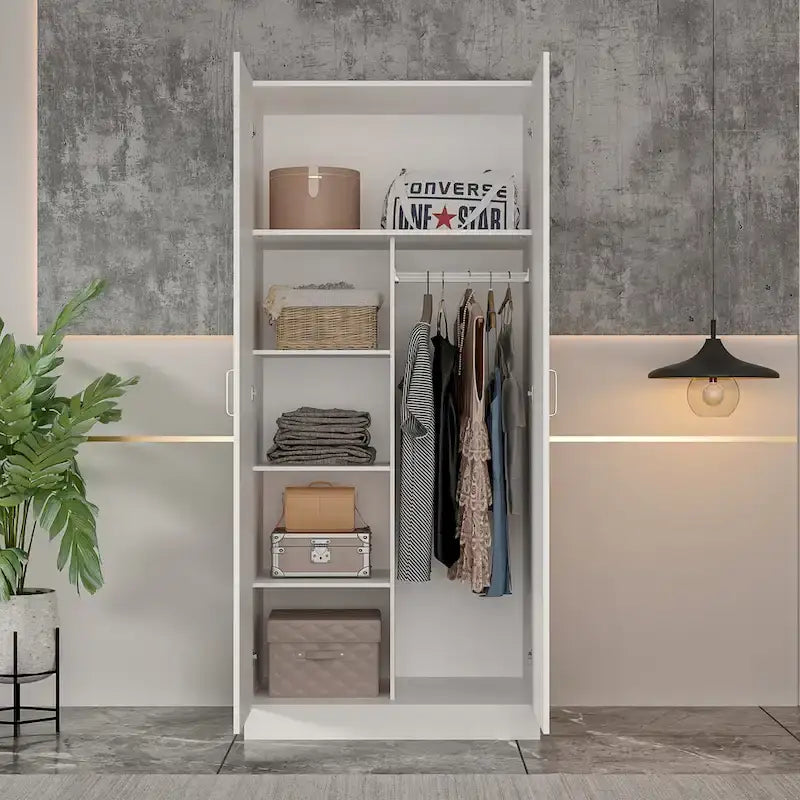 5-Shelf Wardrobe Cabinet with Double Doors, Home Storage Organizer