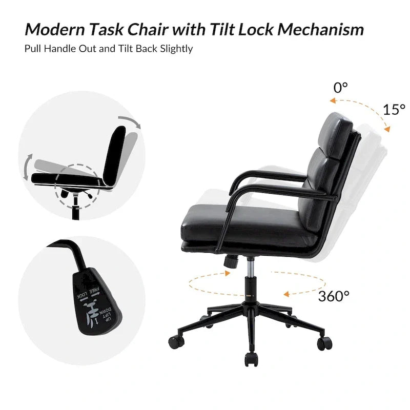 Joseph Contemporary Faux Leather Task Chair with Tilt Lock and Center Tilt by HULALA HOME
