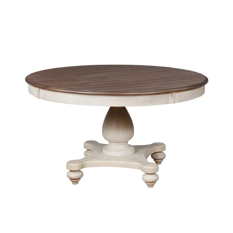 Roundhill Furniture 5-Piece Dining Set: Round Weathered Oak Table with 4 Chairs