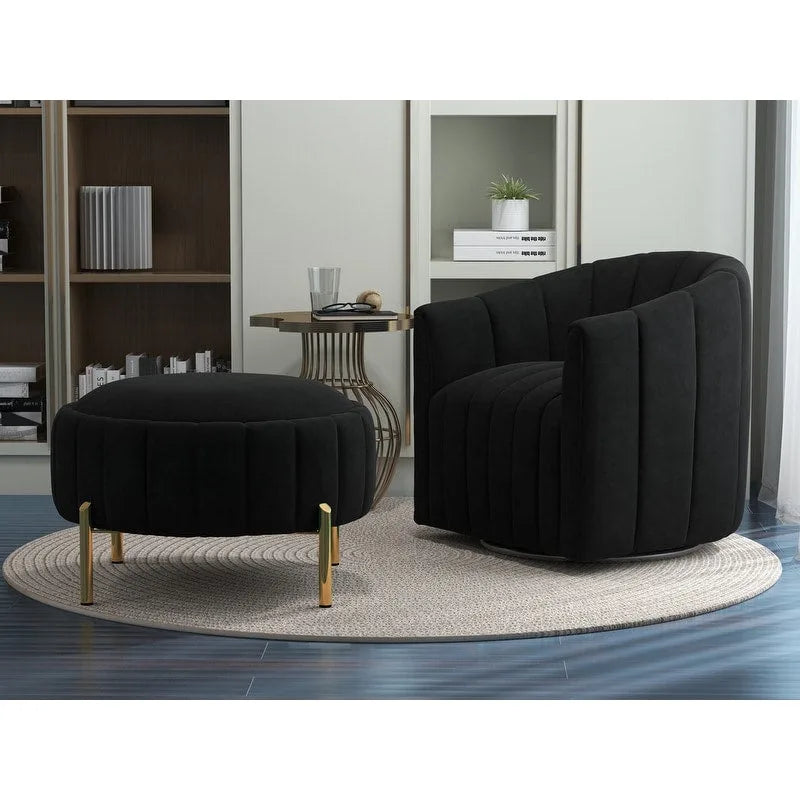 SEYNAR Modern Velvet Tufted Swivel Club Chair and Ottoman Set