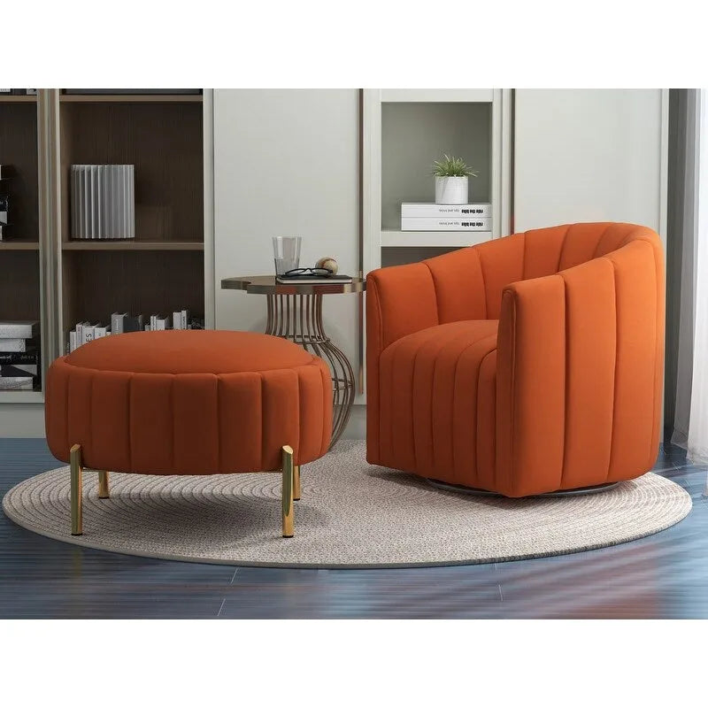SEYNAR Modern Velvet Tufted Swivel Club Chair and Ottoman Set