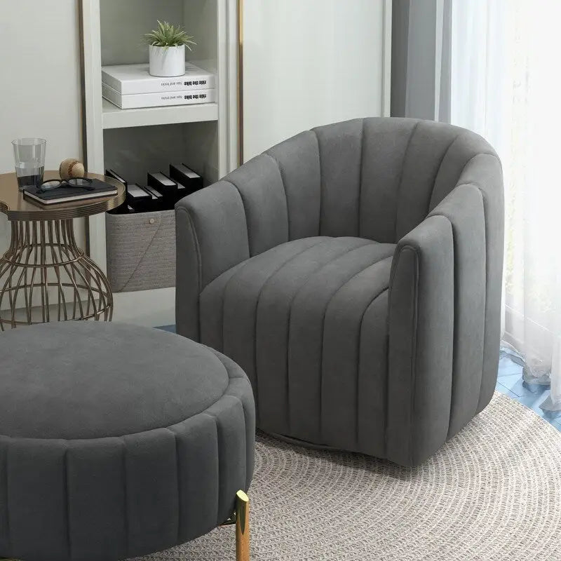 SEYNAR Modern Velvet Tufted Swivel Club Chair and Ottoman Set