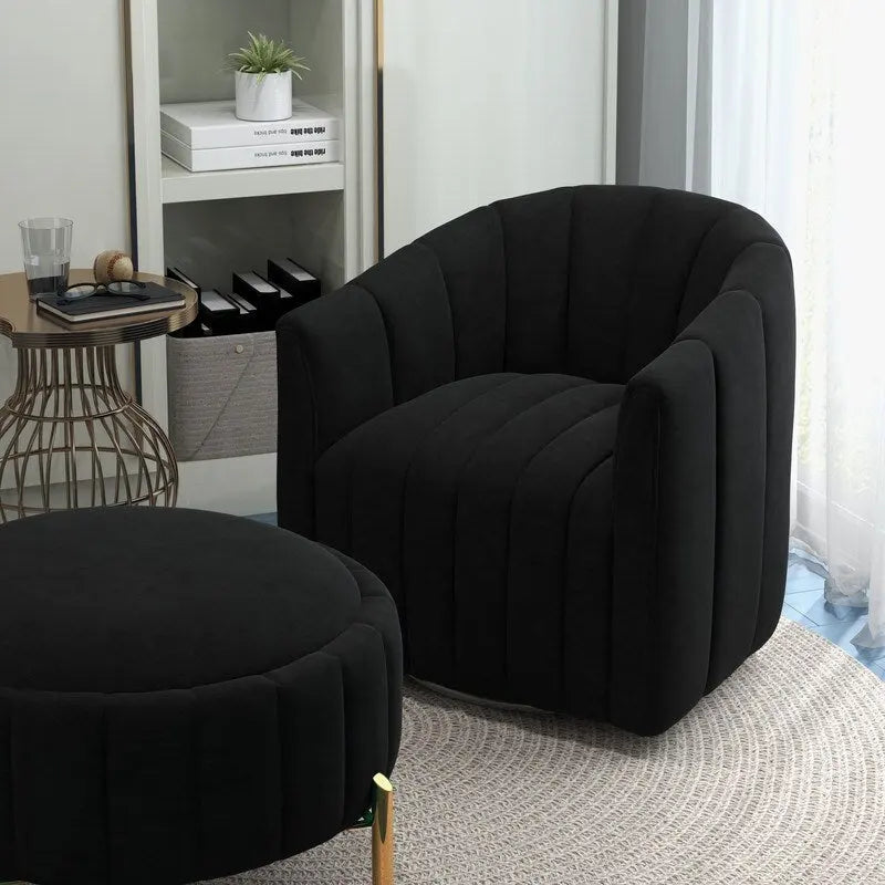 SEYNAR Modern Velvet Tufted Swivel Club Chair and Ottoman Set
