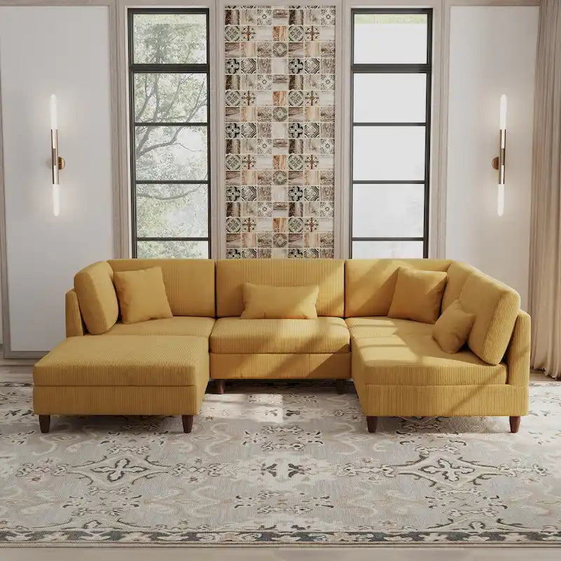 5-Piece Corduroy Modular Sectional Sofa with Ottoman
