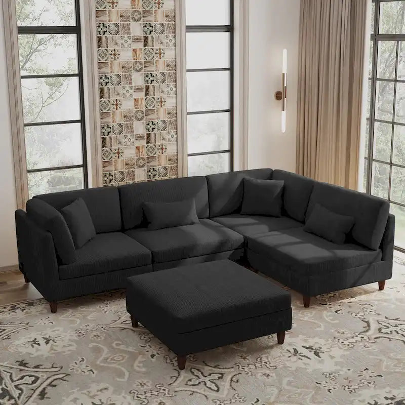 5-Piece Corduroy Modular Sectional Sofa with Ottoman