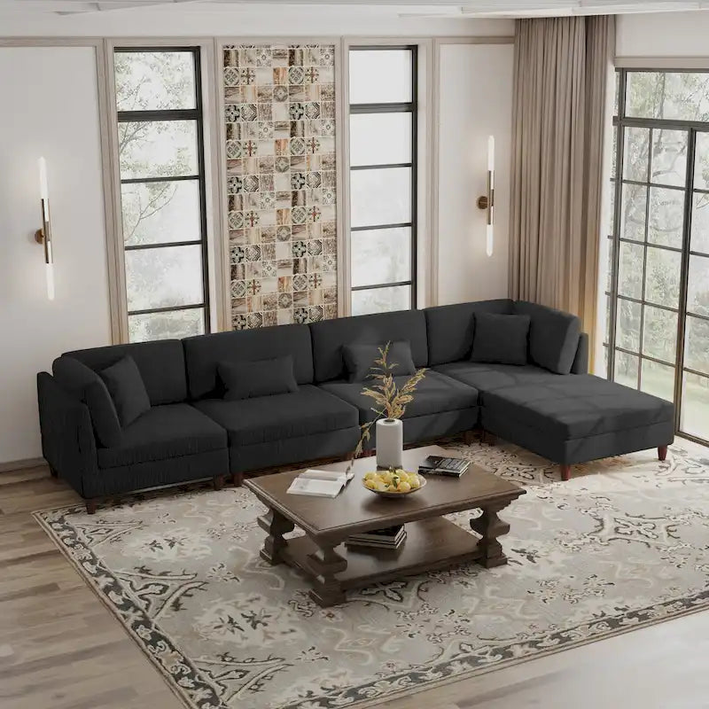 5-Piece Corduroy Modular Sectional Sofa with Ottoman