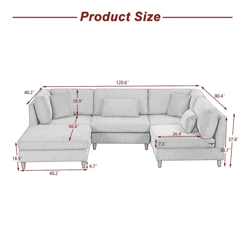 5-Piece Corduroy Modular Sectional Sofa with Ottoman