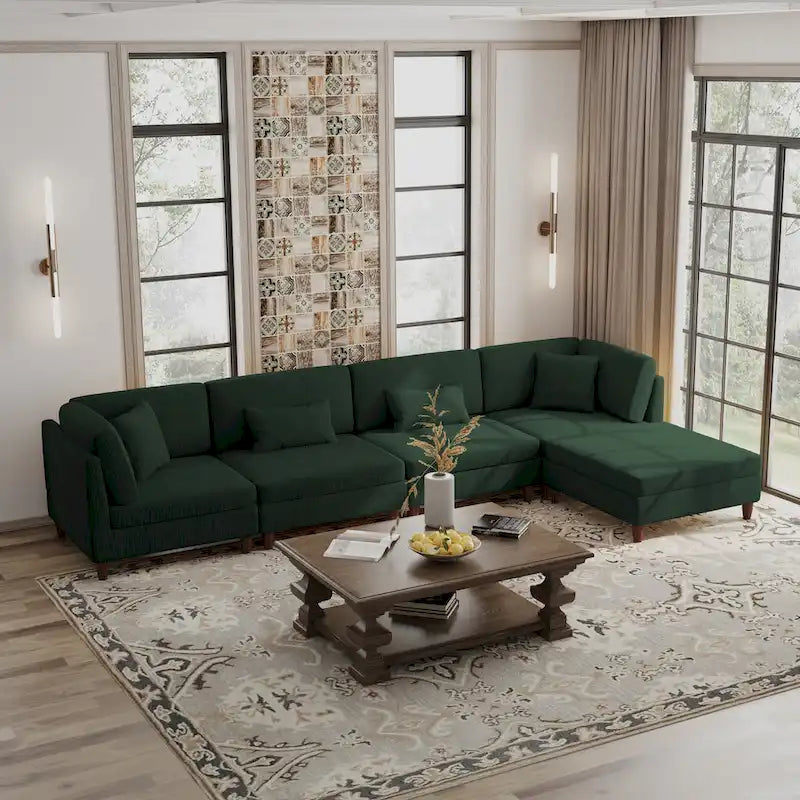 5-Piece Corduroy Modular Sectional Sofa with Ottoman