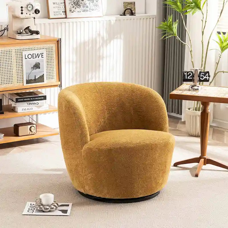 Modern Swivel Barrel Chair with 360 - Degree Rotation - Single Fabric Accent Chair