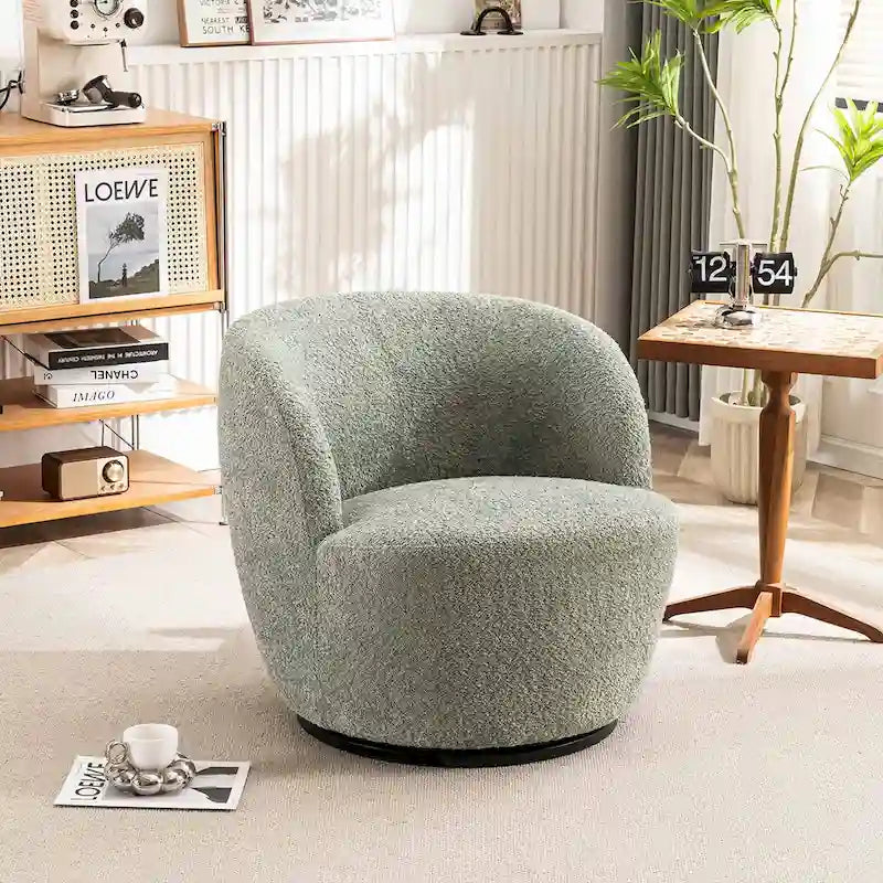 Modern Swivel Barrel Chair with 360 - Degree Rotation - Single Fabric Accent Chair