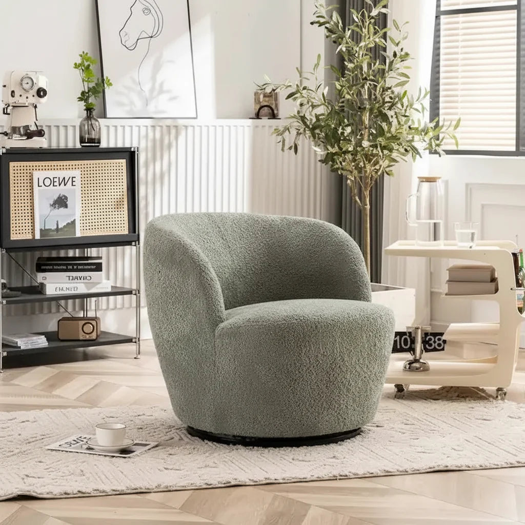 Modern Swivel Barrel Chair with 360 - Degree Rotation - Single Fabric Accent Chair