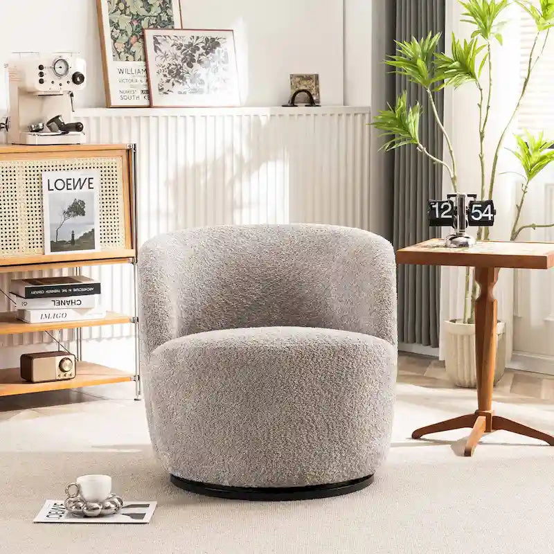 Modern Swivel Barrel Chair with 360 - Degree Rotation - Single Fabric Accent Chair