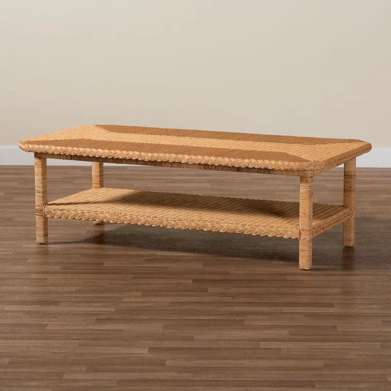 Minahasa Bohemian Braided Rattan Coffee Table in Light Honey