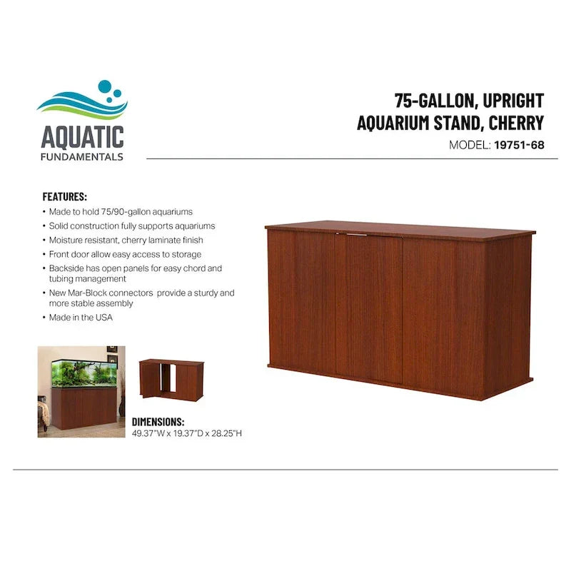 Serene Cherry Aquarium Stand for 75/90 Gallon Tanks with Enclosed Storage by Aquatic Fundamentals