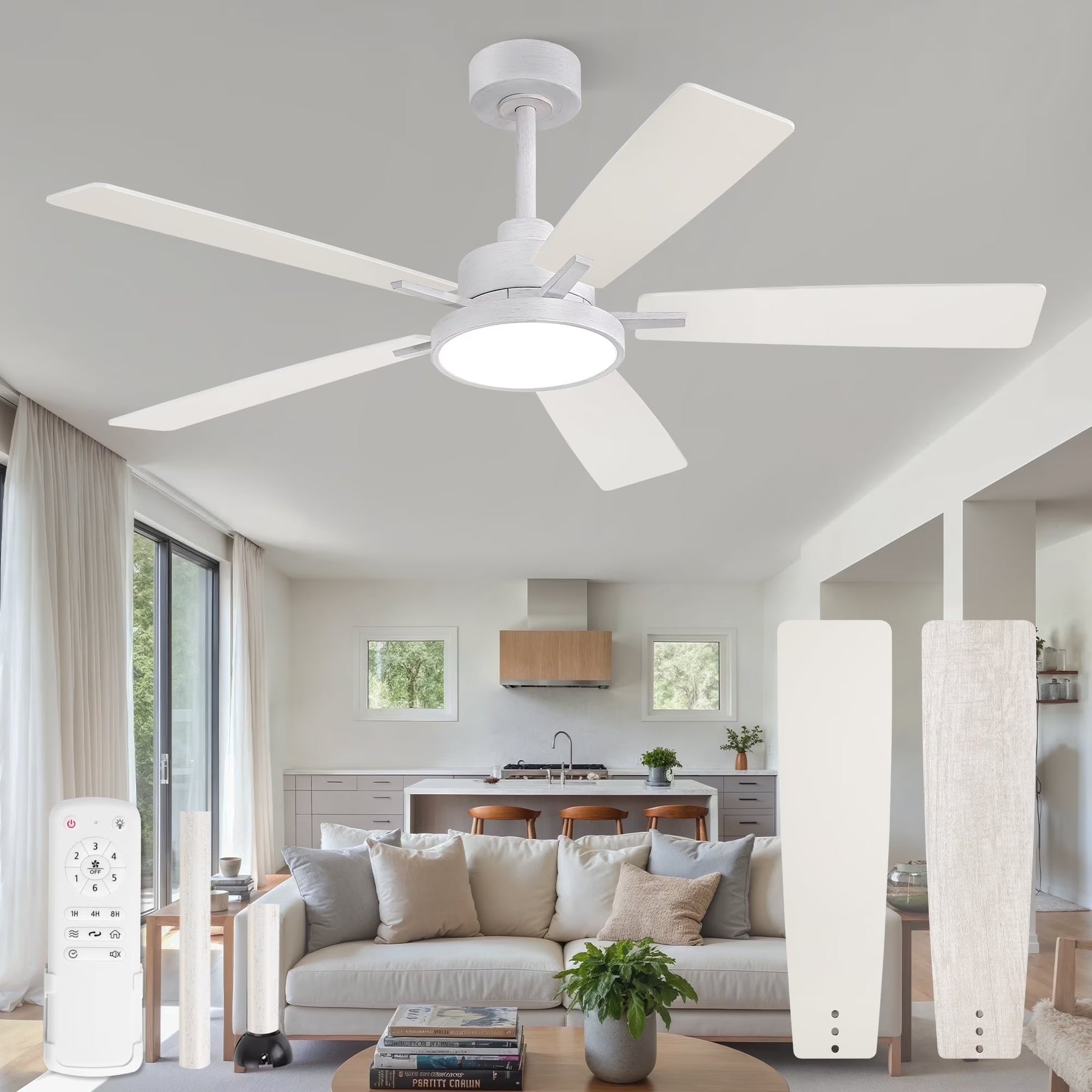Zardon 52 in Black Ceiling Fan with LED Light and Remote, Downrod 6-Speed and Quiet Reversible DC Motor for Bedroom, Living Room, Indoor