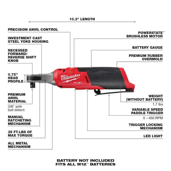 M12 FUEL 12V Lithium - Ion Cordless 3/8 In. Ratchet and 1/4 In. Impact Driver Kit (2 - Tool) W/Batteries, Charger & Bag