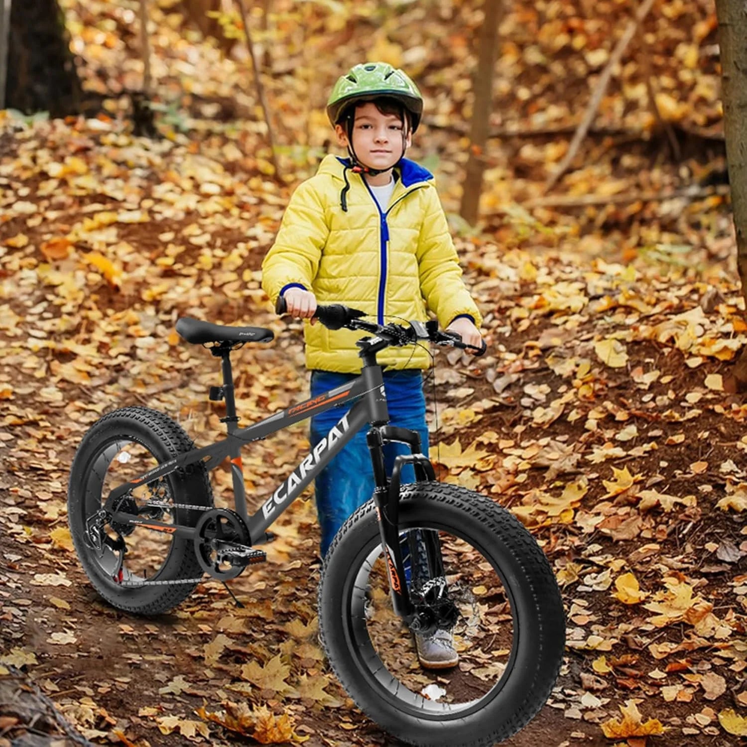 20 in Mountain Bike for 7 - 15 Years Old, 7 Speed Kids Bike with High Carbon Steel Frame, Fat Tire and Dual Disc Brake, Front Suspension Mountain