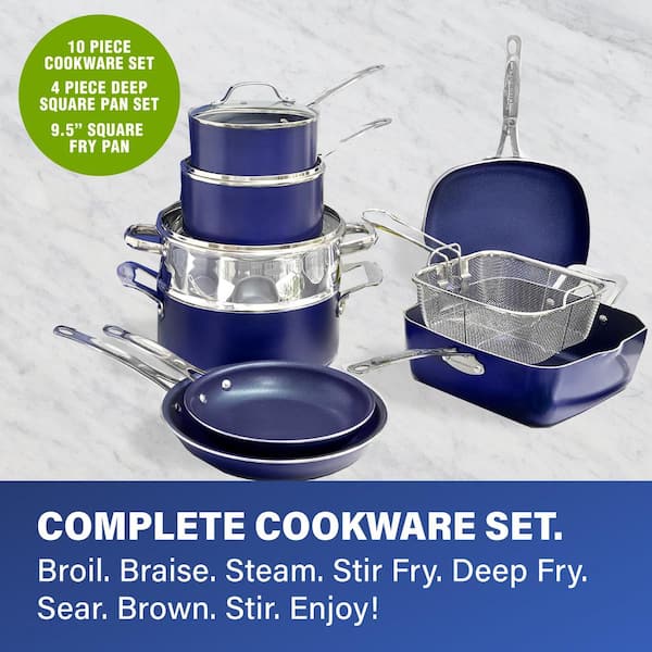 Classic Blue 20-Piece Aluminum Ultra - Durable Non - Stick Diamond Infused Cookware and Bakeware Set