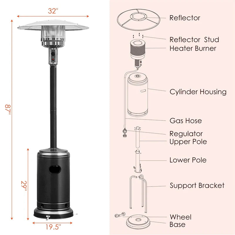 50,000 BTU Propane Patio Heater, Standing Stainless Steel Outdoor Heater with Wheels, Triple Protection, CSA Certified for Deck & Commercial