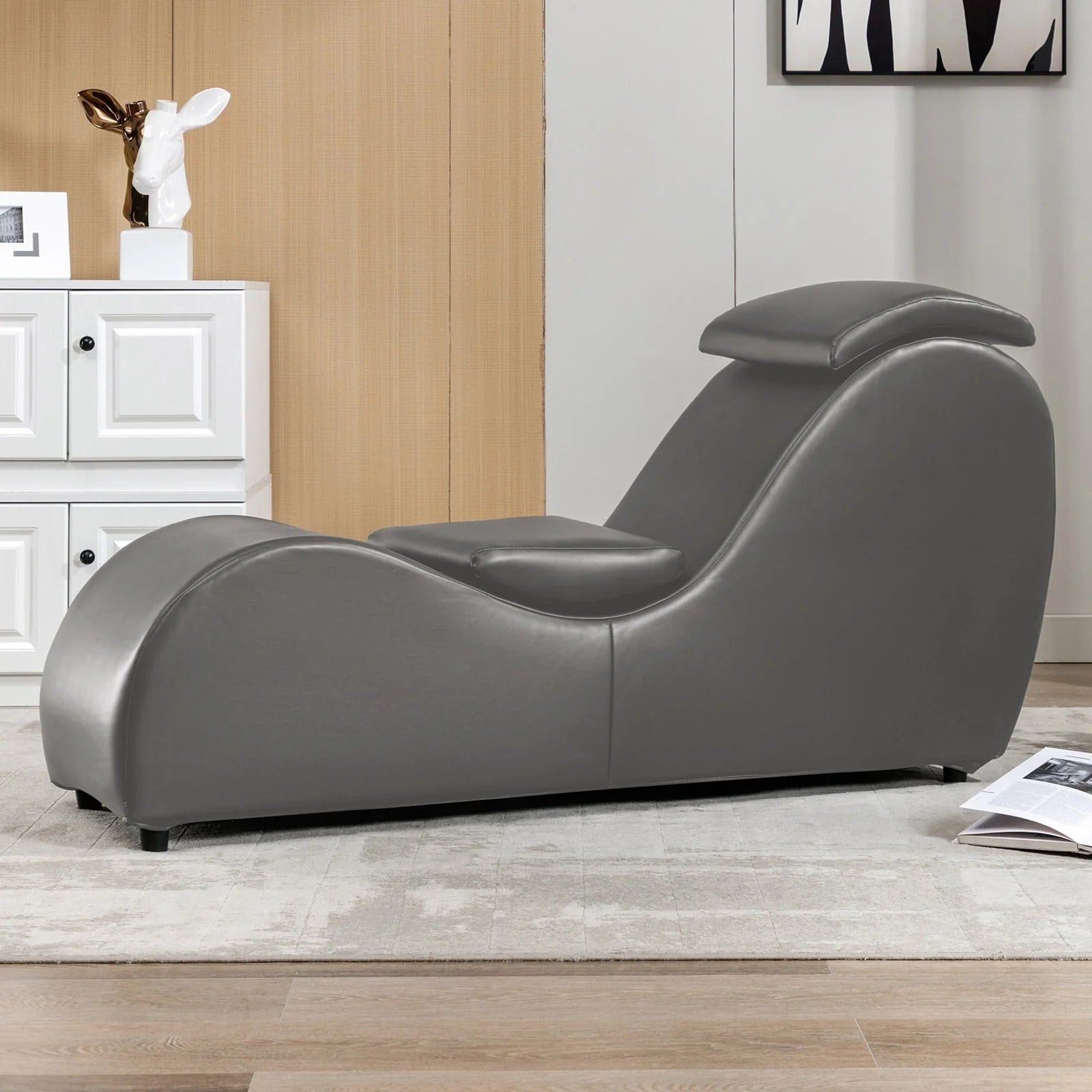 MUZZ Yoga Chair, Curved Yoga Chaise Lounge for Adults Stretching Exercising Relaxing, Chaise Lounge Chair with Adjustable Mats