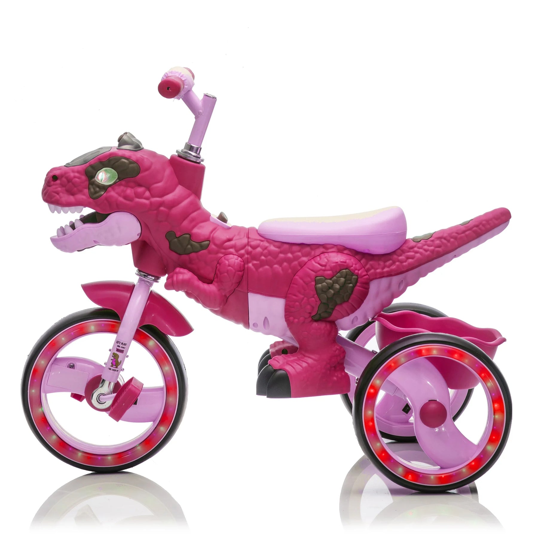 Xuanlur Kids Ride on Dinosaur Tricycle, Toddlers Kid Trike with Wide Flash Wheels, Anti - Slip Pedals, Rear Basket, Music & LED Lights, Toddler Bike
