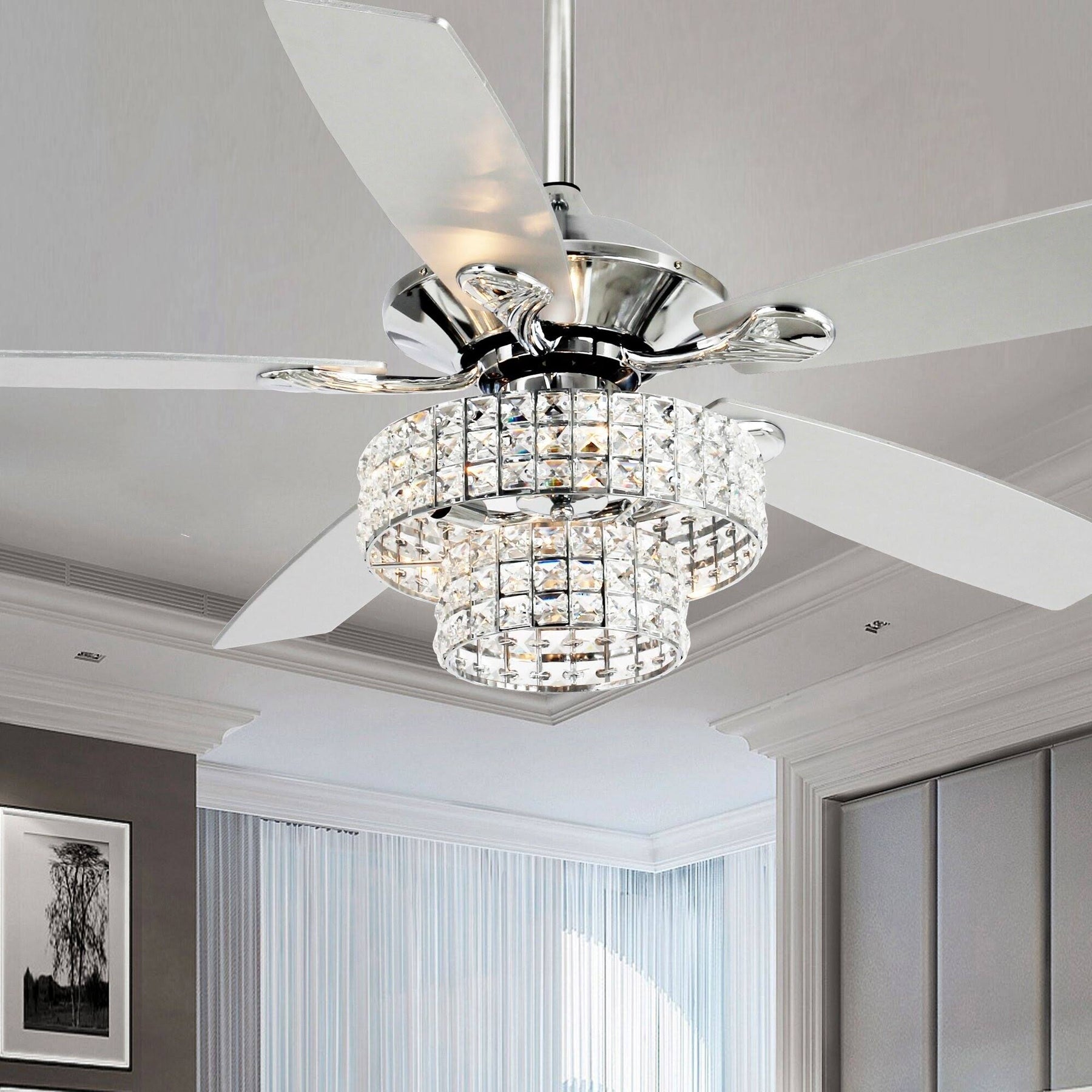 Parrot Uncle 52 - Inch Modern 4-Light Dual Crystal Shade Ceiling Fan with Remote Matte Black 52 - in N/A Matte