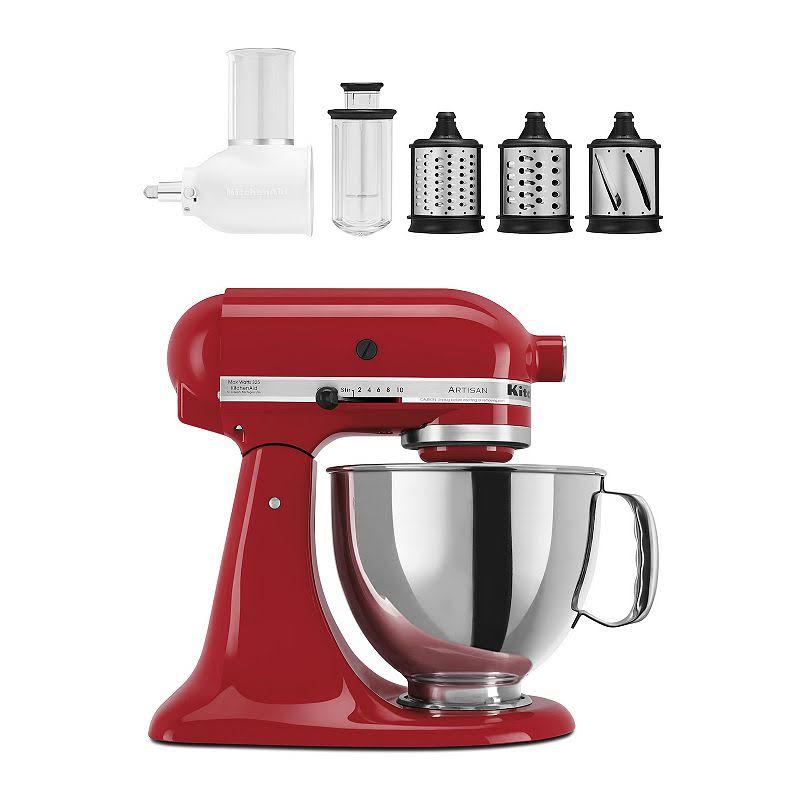 KitchenAid Artisan Series Tilt - Head Stand Mixer with Fresh Prep Slicer & Shredder Attachment Bundle - Empire Red - 5 qt