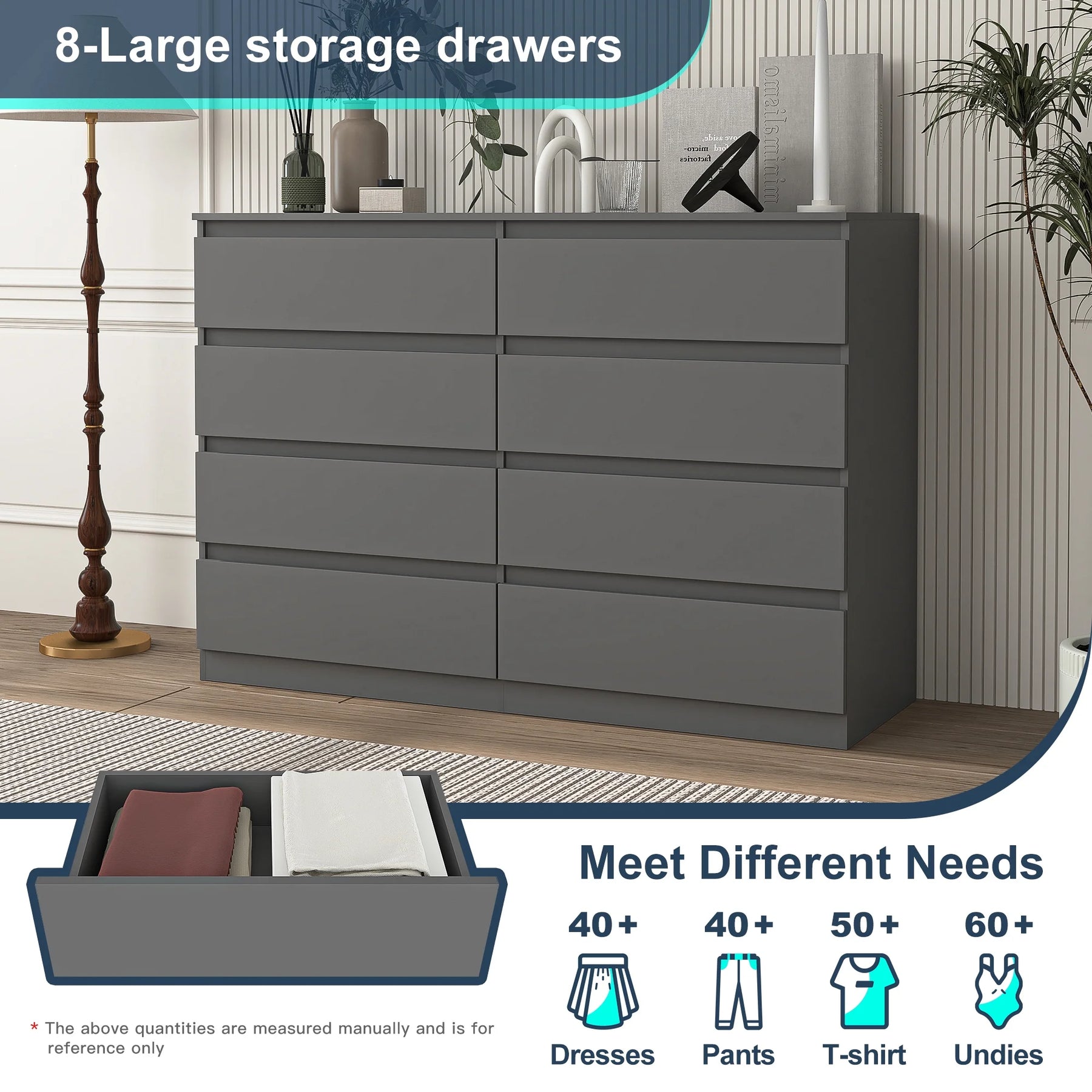 Kadyn Modern 6 Drawer Dresser Wood Cabinet, Dresser for Bedroom, Kitchen Storage Cabinet with Drawers, Chest of Drawers(Black)